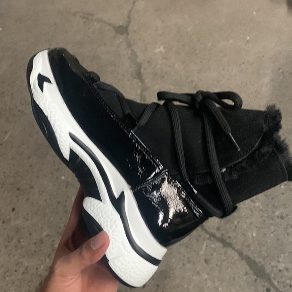 Fur Lined Thick Sole Winter High Top Sneaker in Black Faux Suede, Women’s - Picture 10 of 15